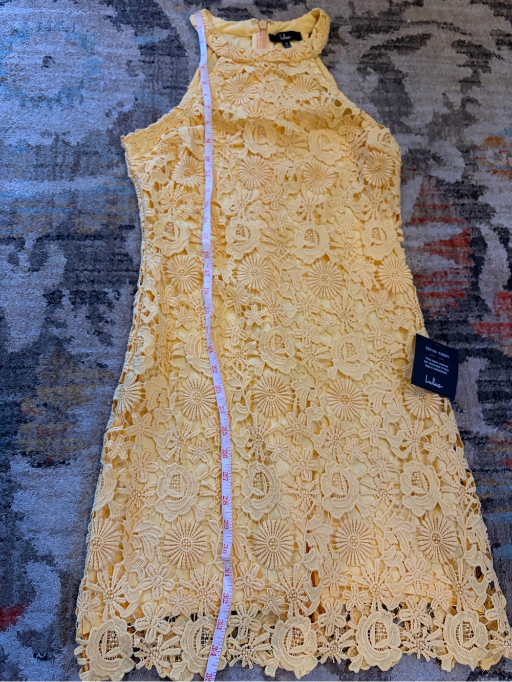 Lulu's Lemon Crochet Halter Mini Dress